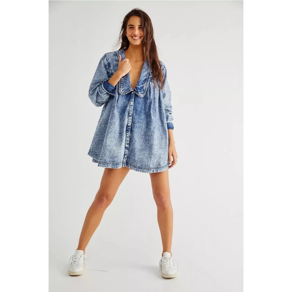 Free People Charlie Denim Portrait Collar Dress